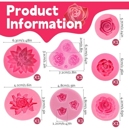 Rosen Fondant Silikon Formen Set – 7 Stück 3D Blumen für Kuchen