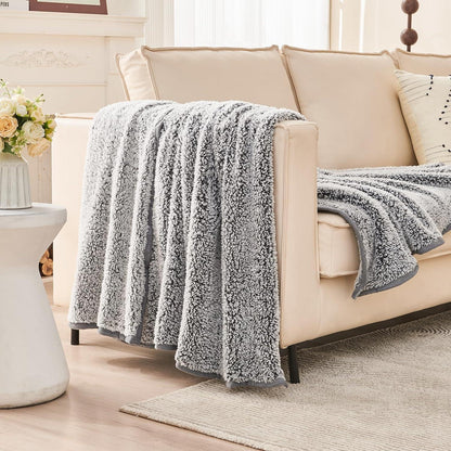 Sherpa Kuscheldecke Flauschig Sofadecke Weich Grau 130x150cm