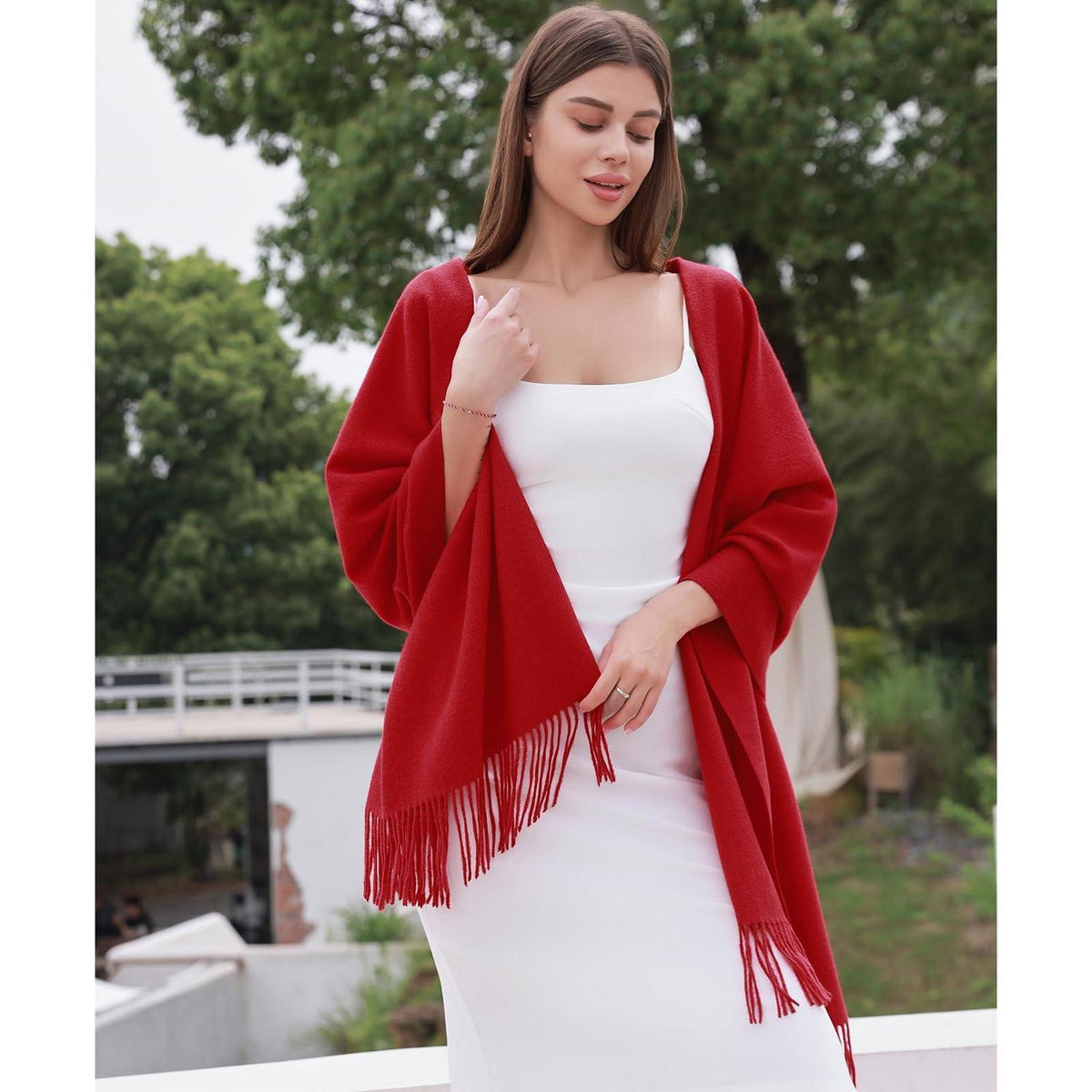 Damen Schal Festlich Rot Pashmina für Abendkleid Hochzeit