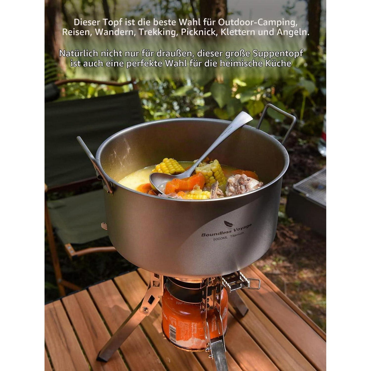 Titan Campingtopf 2L/5L mit Deckel – Leicht & Robust