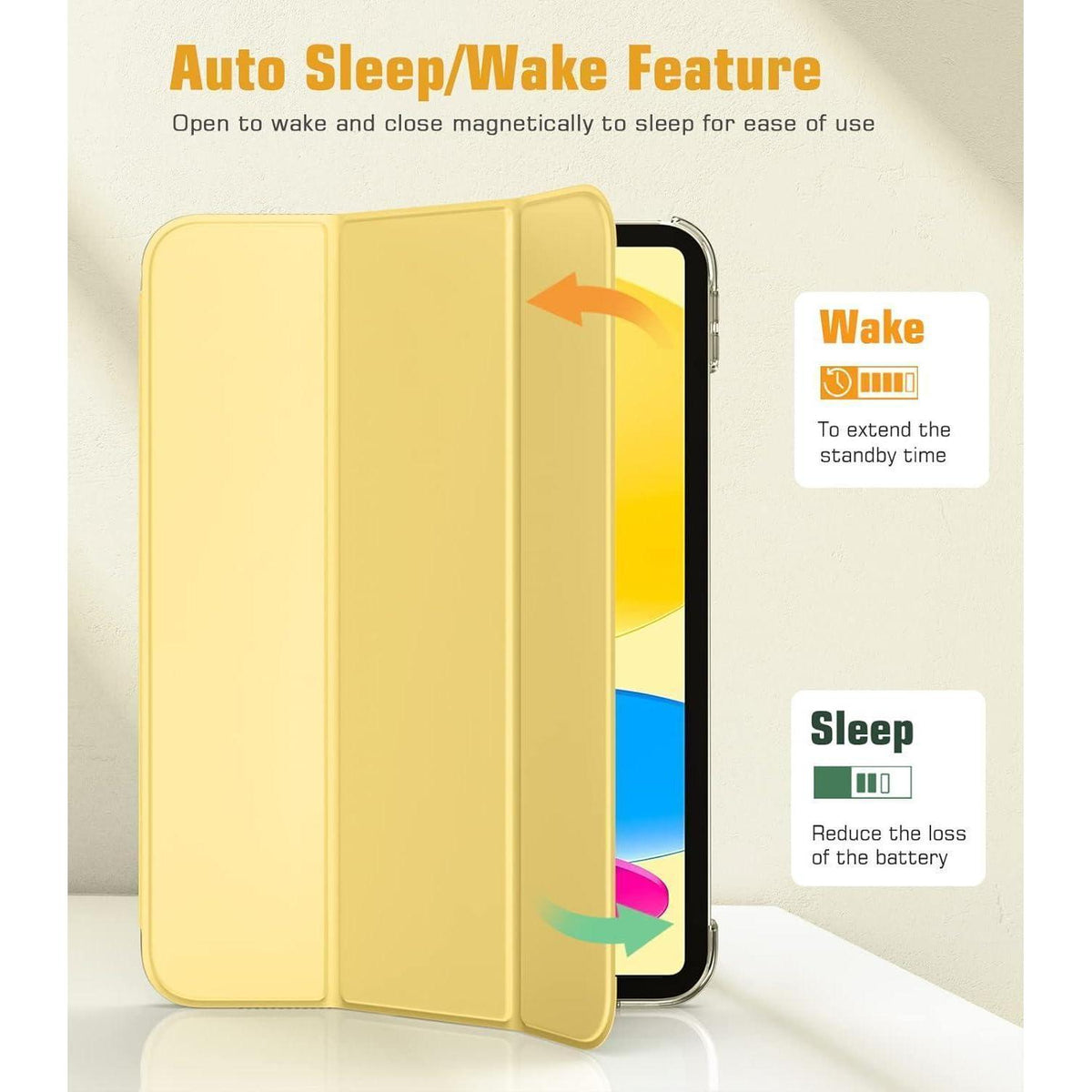 iPad Hülle mit Ständer & Auto Wake/Sleep, Hellgelb