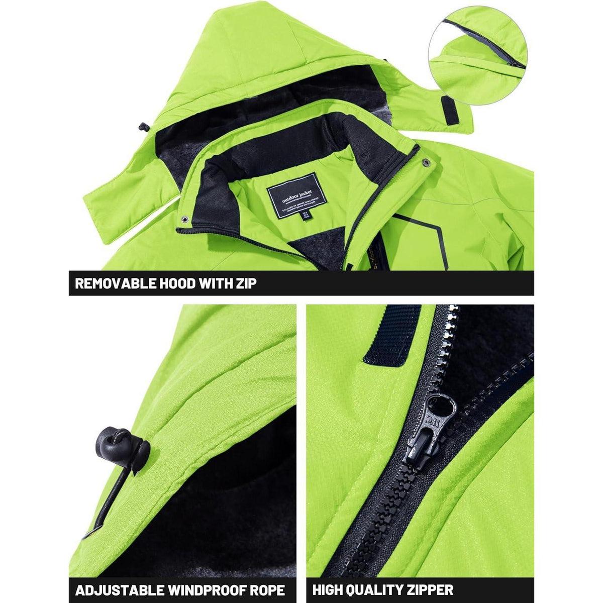 Herren Winterjacke wasserdicht warm mit Kapuze Neongrün