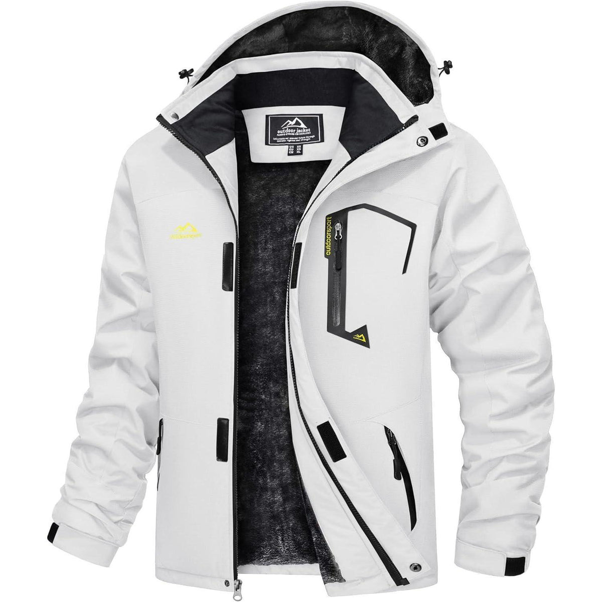 Herren Winterjacke wasserdicht warm gefüttert mit Kapuze 3XL Weiß