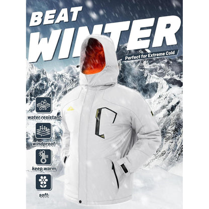 Herren Winterjacke wasserdicht warm gefüttert mit Kapuze 3XL Weiß