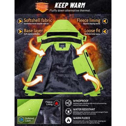 Herren Winterjacke wasserdicht & winddicht mit Fleece-Futter Neongrün
