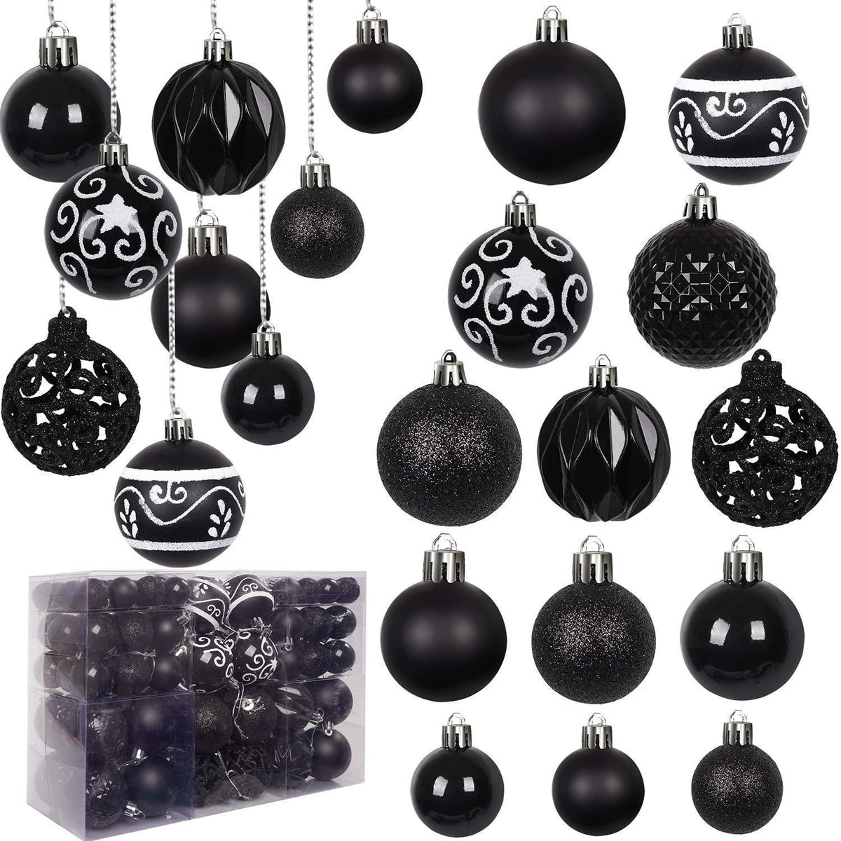 Weihnachtskugeln 100er Set bruchsicher schwarz