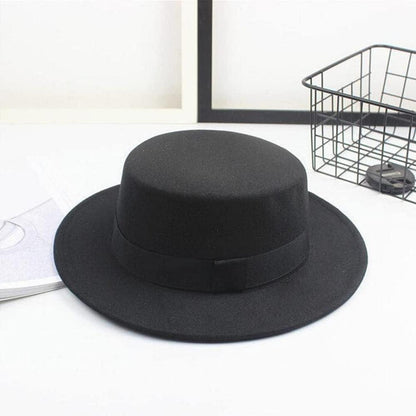 Wollmischung Fedora Hut, Breite Krempe, Schwarz