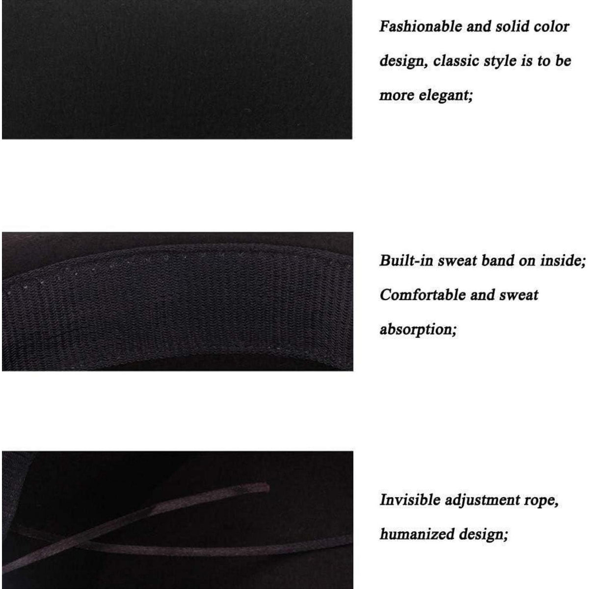 Wollmischung Fedora Hut, Breite Krempe, Schwarz