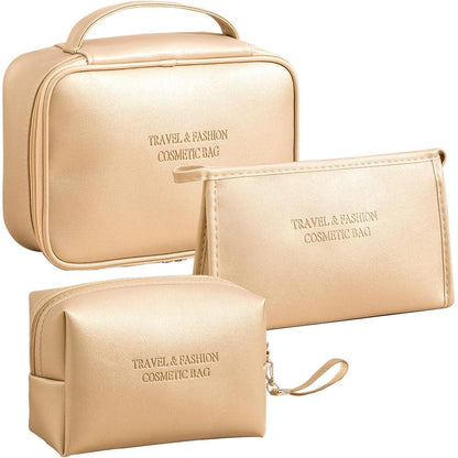 3er Kosmetiktasche Set Gold Wasserdicht PU