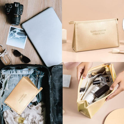3er Kosmetiktasche Set Gold Wasserdicht PU