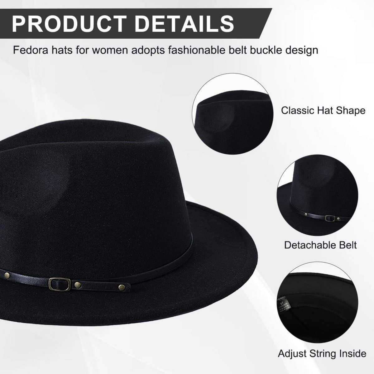 Verstellbarer Fedora Hut Damen & Herren – Schwarz