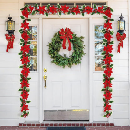 250cm Rote Blumen Girlande Weihnachten mit Beeren & Blättern