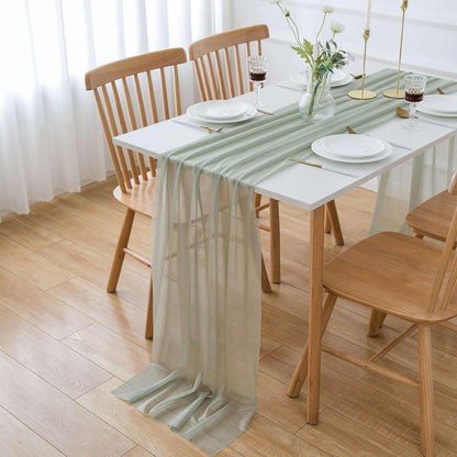 Chiffon Tischläufer Salbeigrün 400cm x 75cm, elegant & durchscheinend
