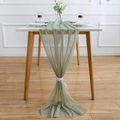 Chiffon Tischläufer Salbeigrün 400cm x 75cm, elegant & durchscheinend