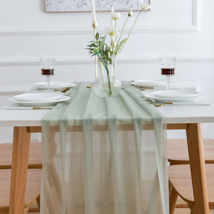 Chiffon Tischläufer Salbeigrün 400cm x 75cm, elegant & durchscheinend