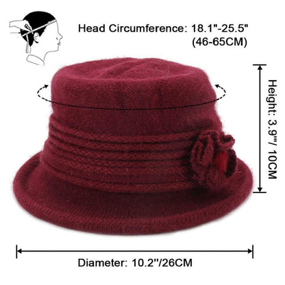 Damen Wollmütze Winter Beanie warm Strickmütze mit Schirm A-Weinrot