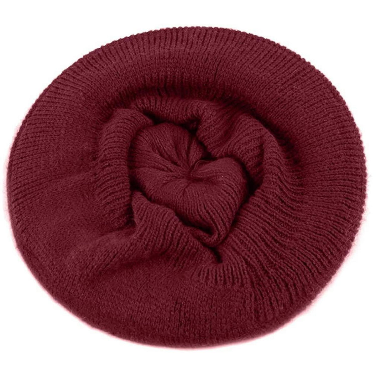Damen Wollmütze Winter Beanie warm Strickmütze mit Schirm A-Weinrot