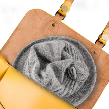 Damen Wollmütze Winter Beanie warm Strickmütze mit Schirm A-Weinrot