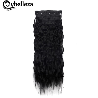 50cm gewellte Haarverlängerung mit 6 Clips – Schwarz