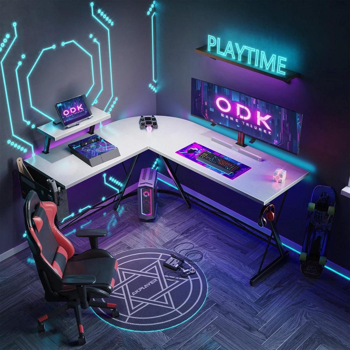 Moderne ODK Gaming Schreibtisch L Form mit Monitorständer