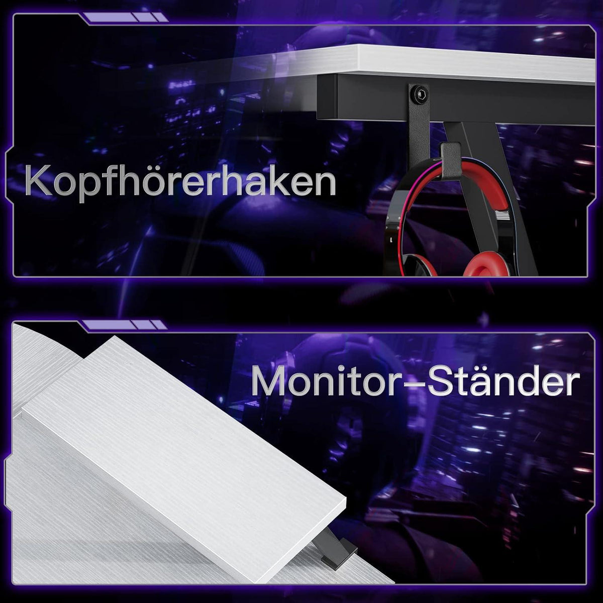 Gaming Schreibtisch L-Form mit Monitorständer Weiß 167x120cm