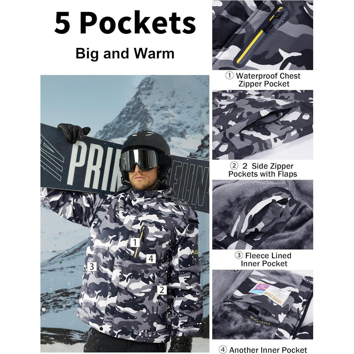 Herren Fleecejacke Winter Warm Gefüttert Skijacke Outdoor XXL
