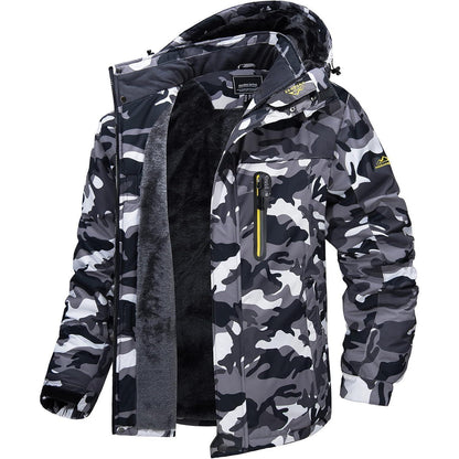 Herren Winterjacke warm gefüttert winddicht wasserdicht abnehmbare Kapuze Schwarz-Camo M