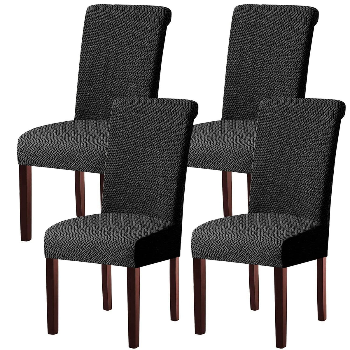 Stretch Stuhlhussen Set – Modern & Waschbar (Schwarz, 4 Stück)