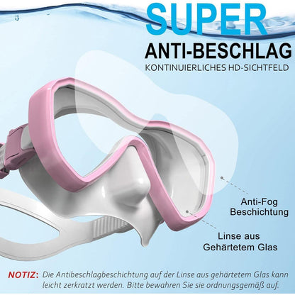 Panorama Schnorchelset für Erwachsene, Anti-Beschlag & Wasserdicht, Rosa