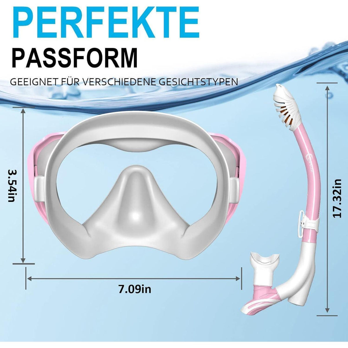 Panorama Schnorchelset für Erwachsene, Anti-Beschlag & Wasserdicht, Rosa