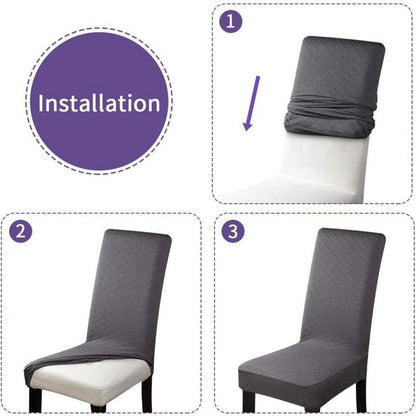 Stuhlhussen 4er Set Stretch Jacquard Dunkelgrau