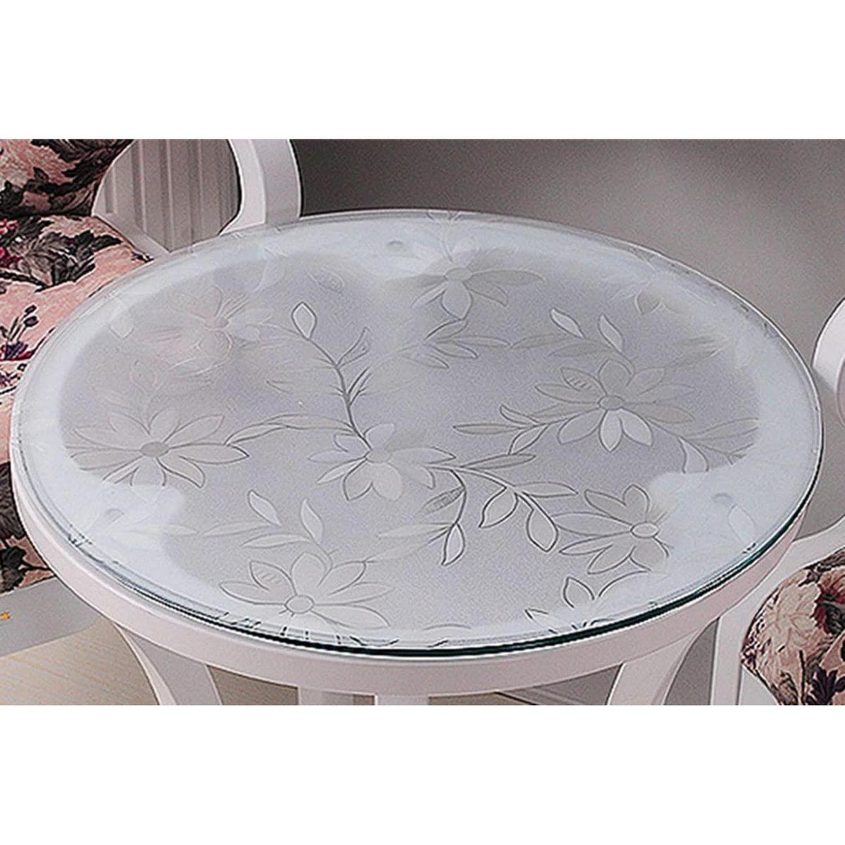 Runde PVC Tischdecke Chrysantheme 100cm - 2mm Schutzfolie