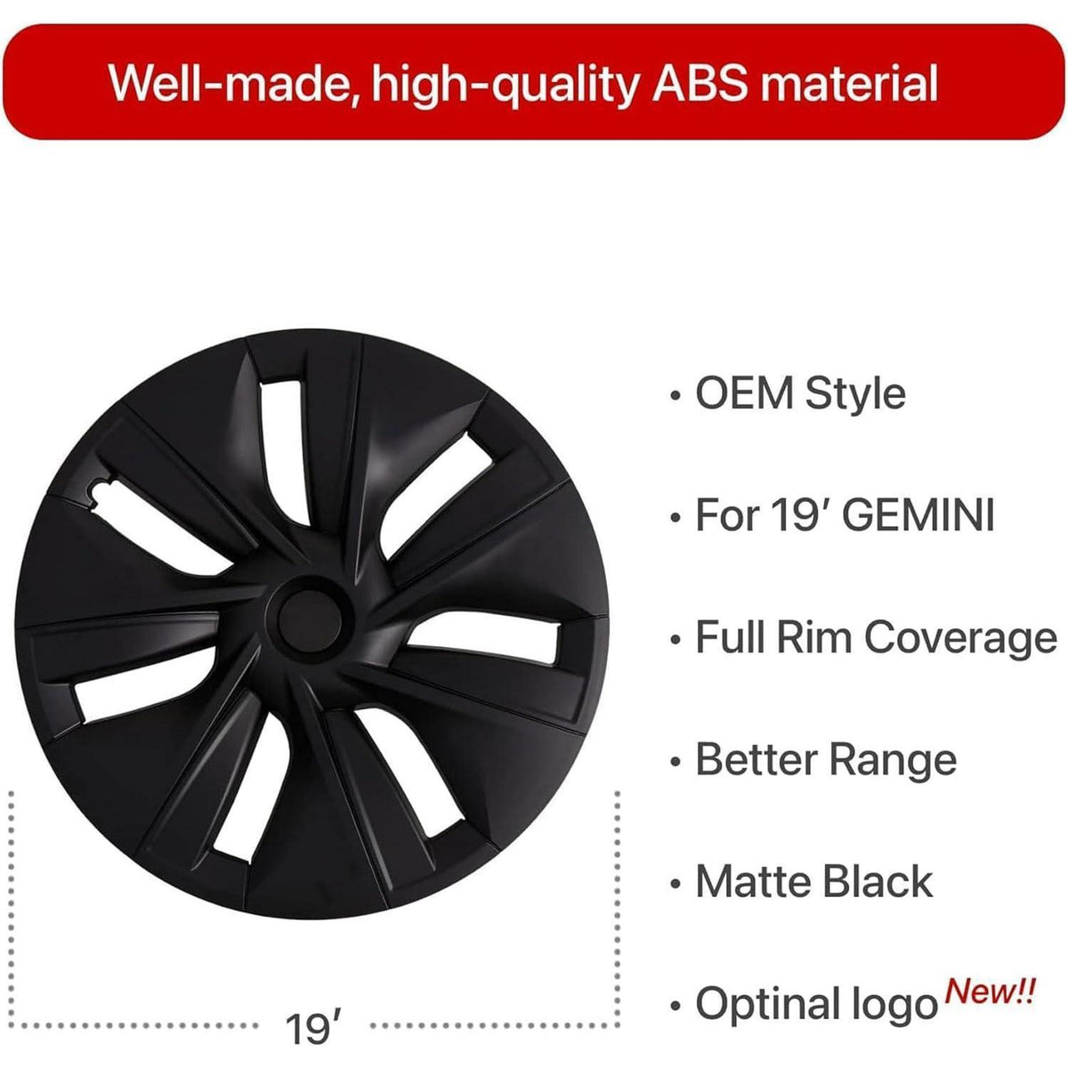 Radabdeckung Tesla Model Y 19 Zoll Matt Schwarz Gemini Stil