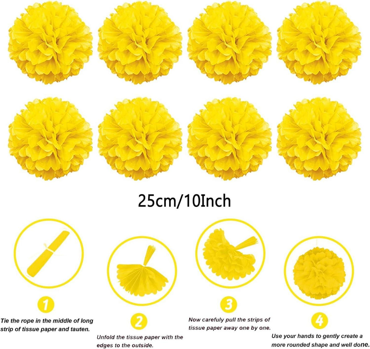 Gelbe Party Deko Set mit Pompoms, Girlande & Fans