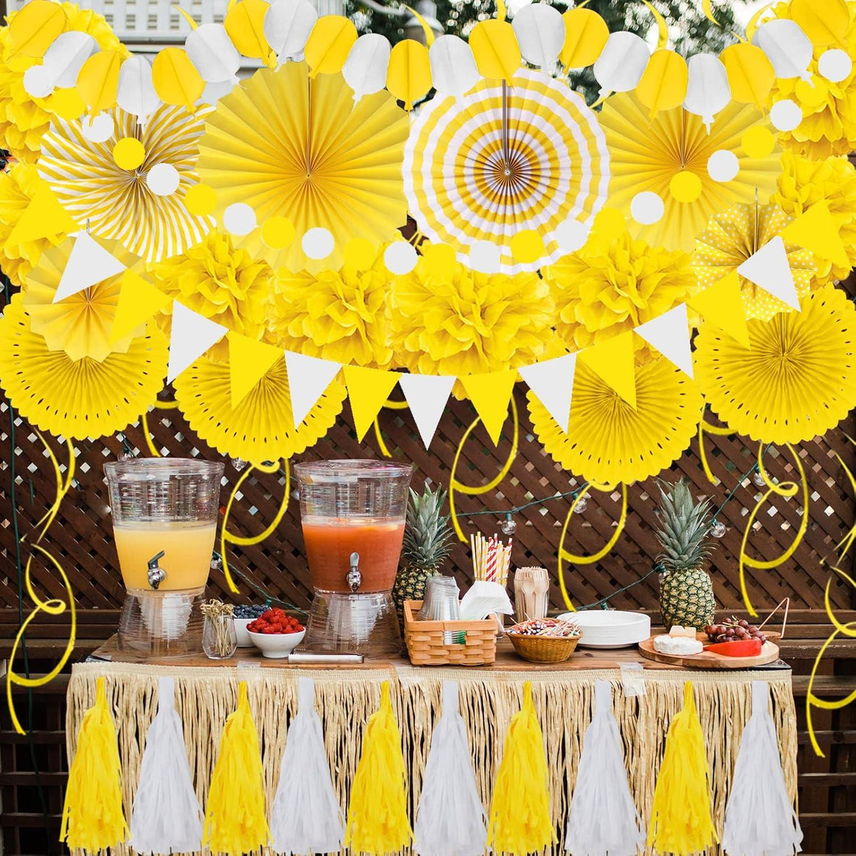 Gelbe Party Deko Set, 41-teilig, Papier Pompoms, Girlande, Geburtstag Hochzeit