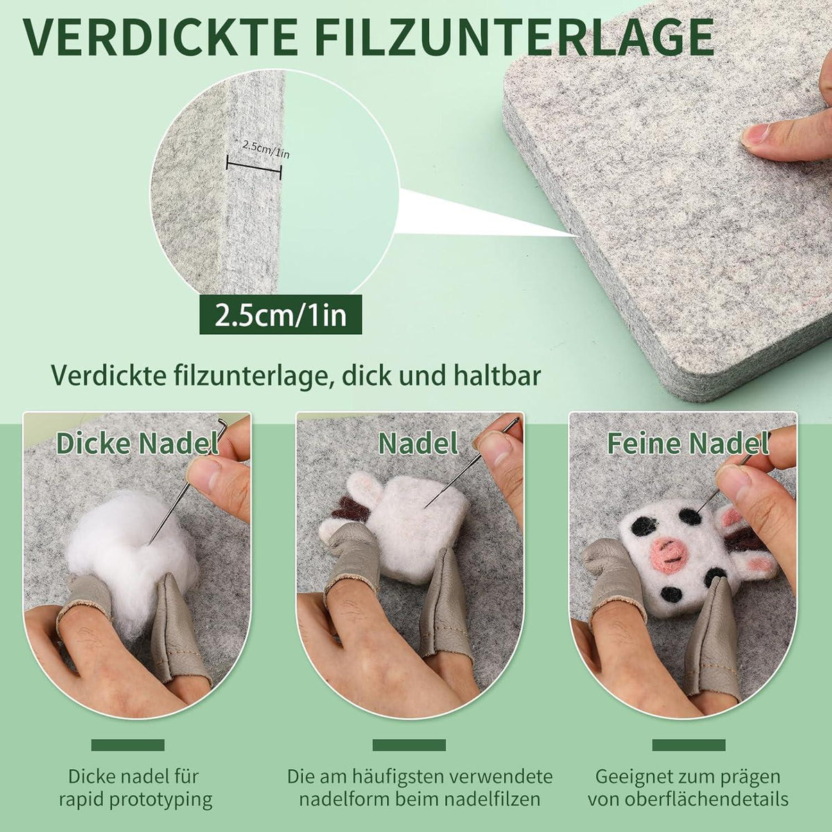 Riddur 121-teiliges Filznadel Set 3 Größen 1/3/8-Nadelgriff 3 Farben weiches