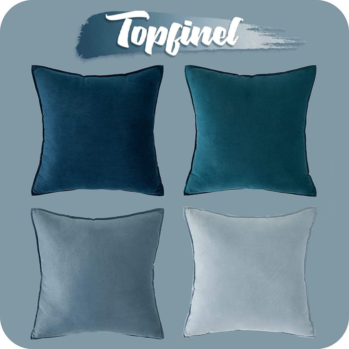 Kissenbezug 50x50 blau 4er Set Samt Dekokissen Hülle Sofa Wohnzimmer
