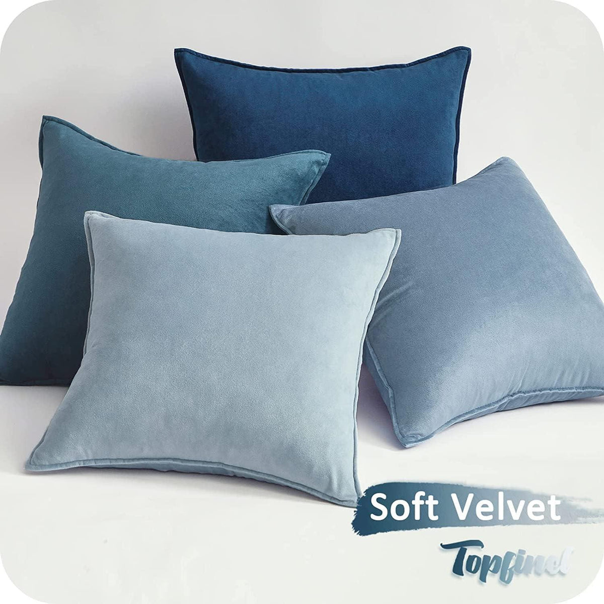 Kissenbezug 50x50 blau 4er Set Samt Dekokissen Hülle Sofa Wohnzimmer