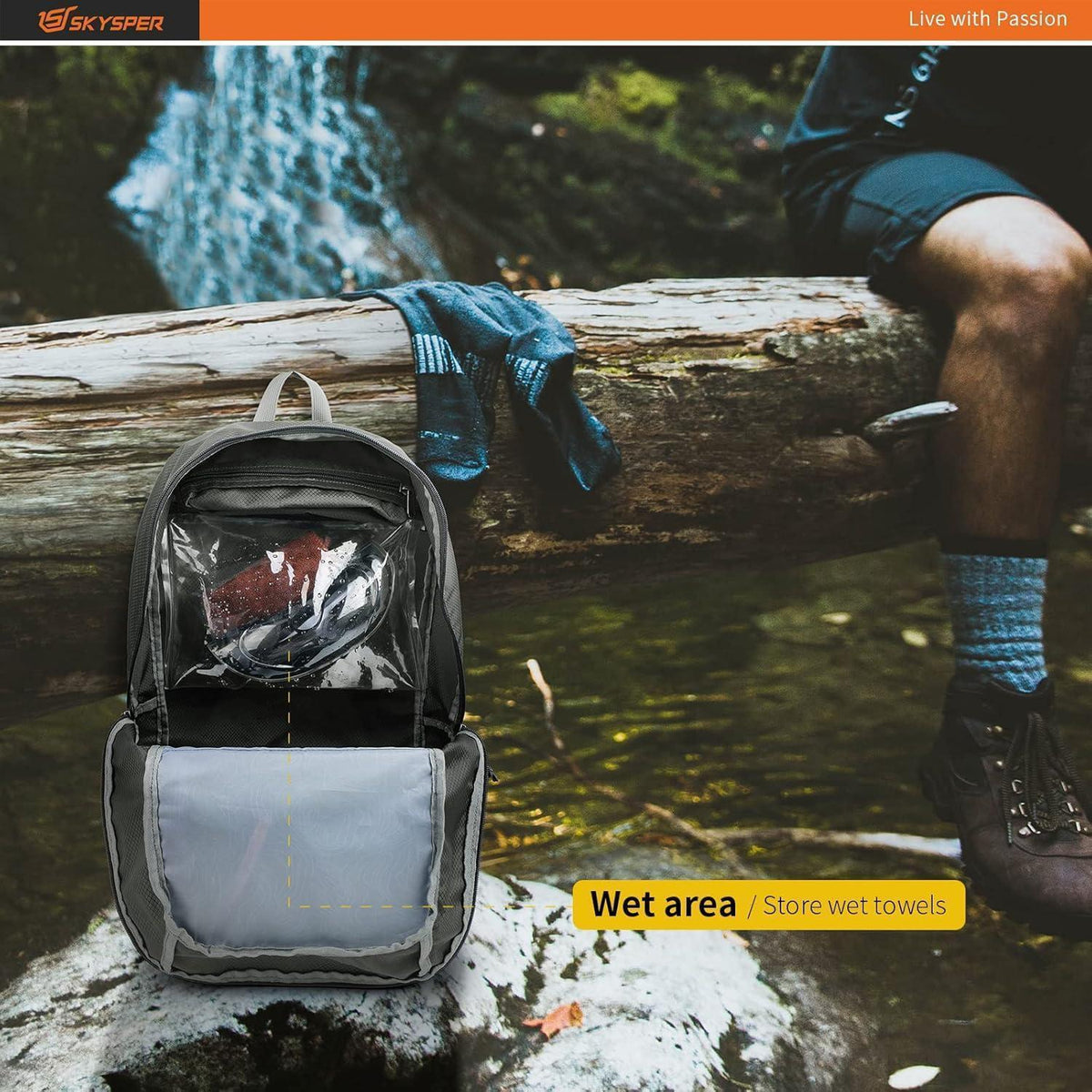 Faltbarer Rucksack 30L mit Nassfach - Wasserfest & Ultraleicht
