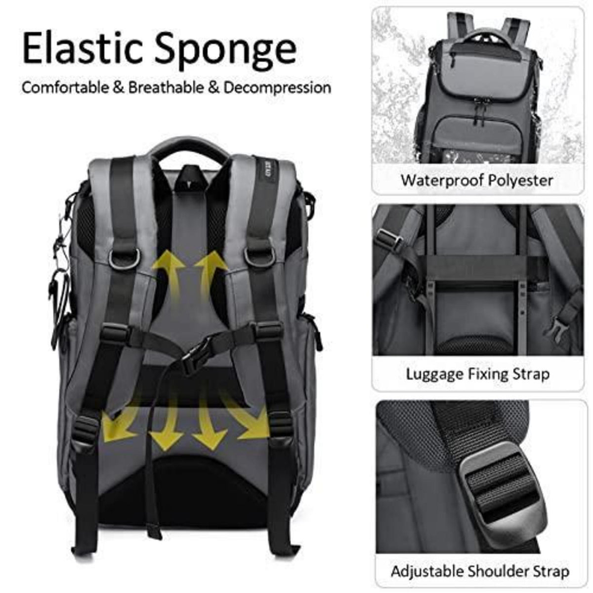 Herren Rucksack 15.6 Zoll Laptop Wasserdicht Grau – Tagesrucksack für Reisen & Schule