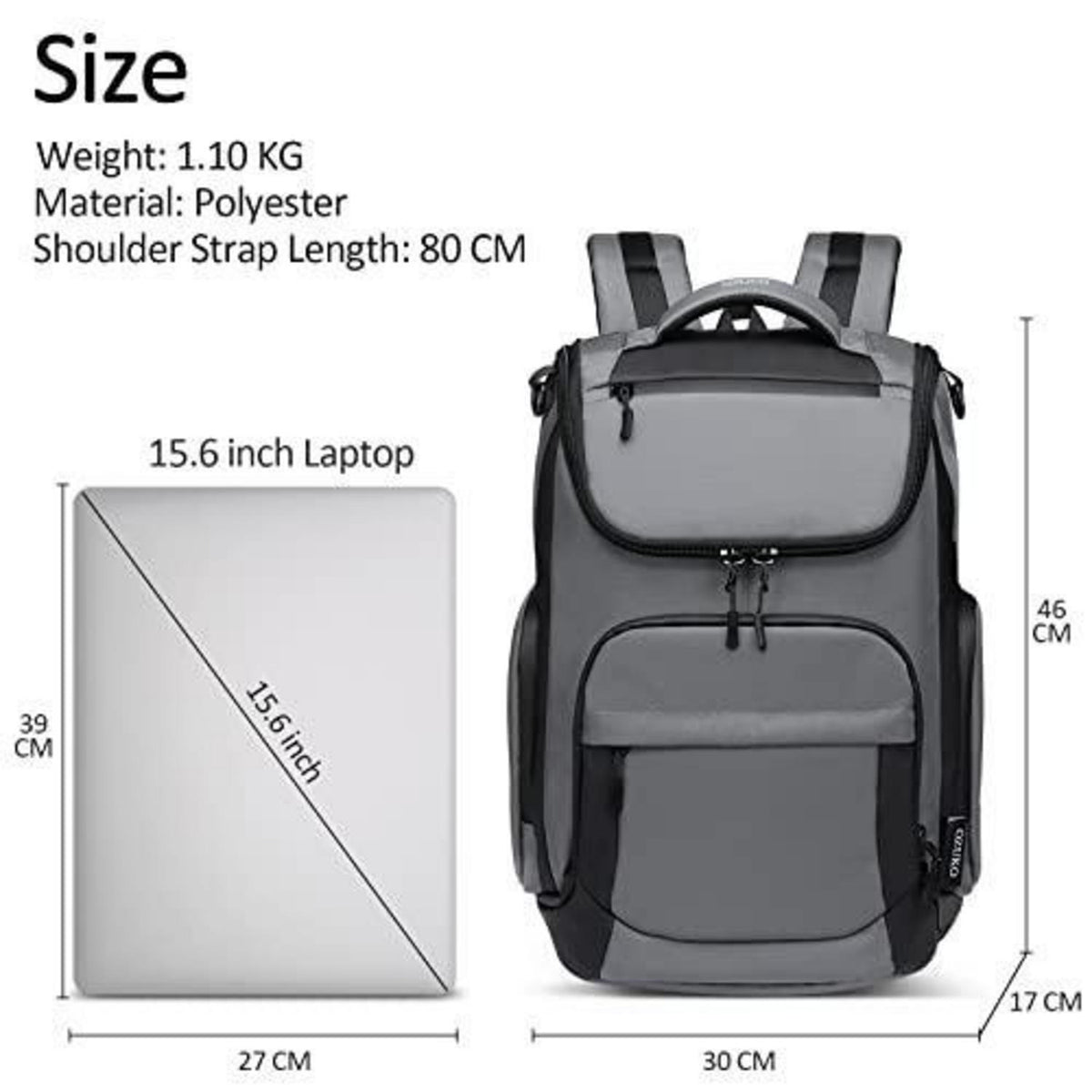 Herren Rucksack 15.6 Zoll Laptop Wasserdicht Grau – Tagesrucksack für Reisen & Schule
