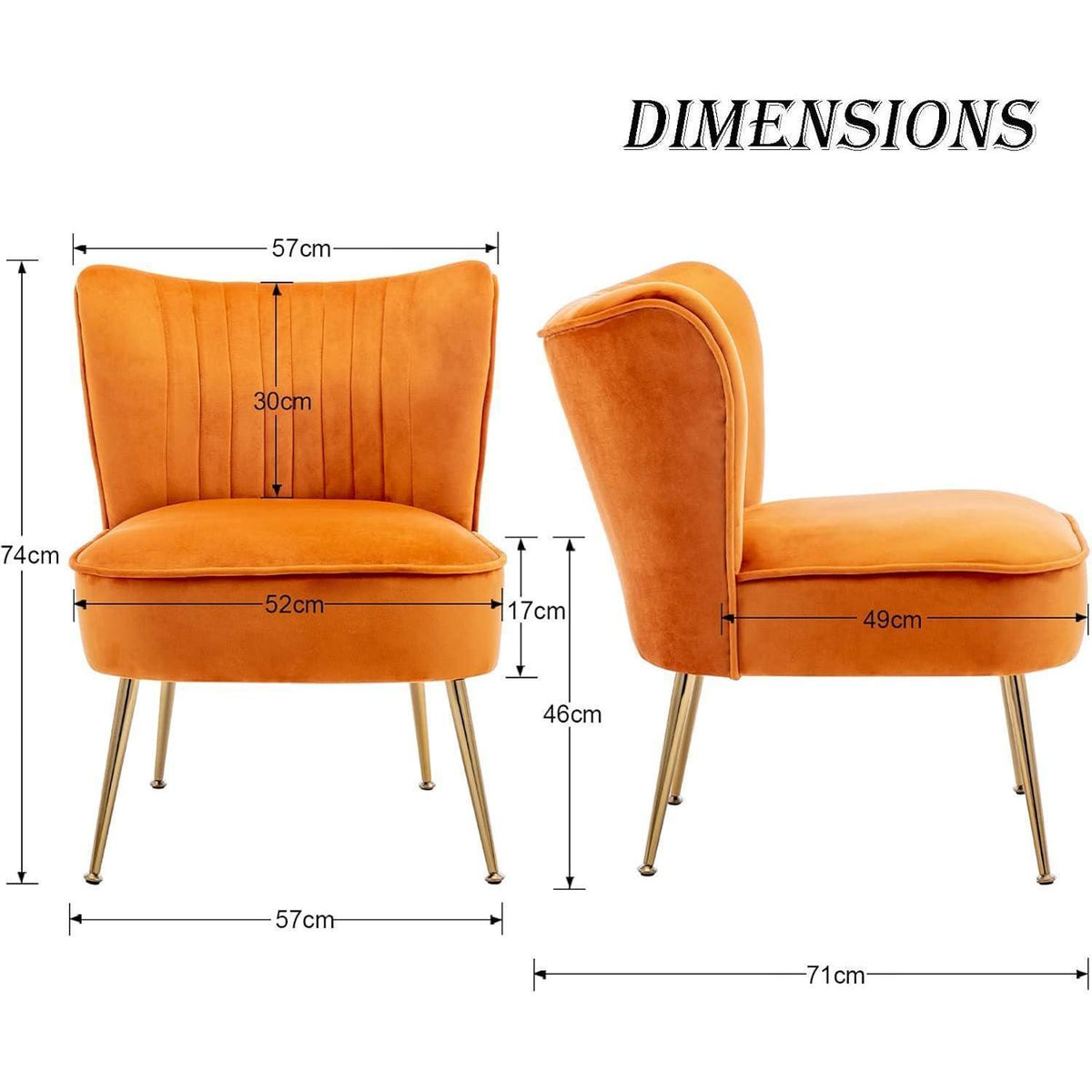 Samt Polsterstuhl Orange – Moderner Lesesessel mit Metallbeinen