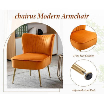 Samt Polsterstuhl mit Metallbeinen – Orange