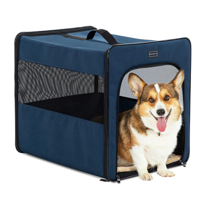 Faltbare Hundebox Auto mit Plüschmatte – Blau, M 61x46x53.5cm