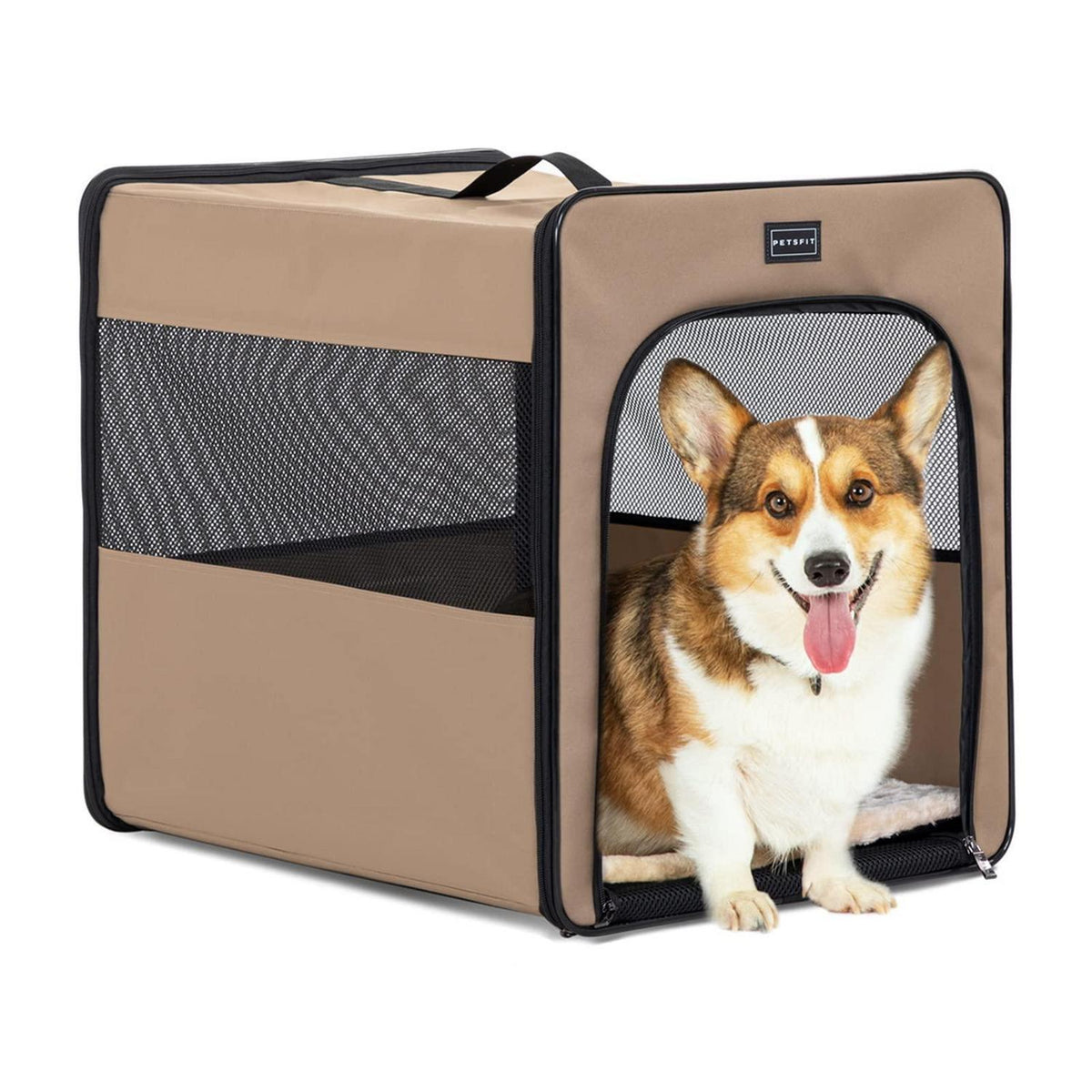 Faltbare Hundebox für Auto & Zuhause – Mit Plüschkissen, M
