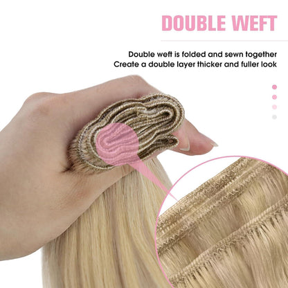 Blond Echthaar Tressen 40cm – #18/613 Weft Extensions