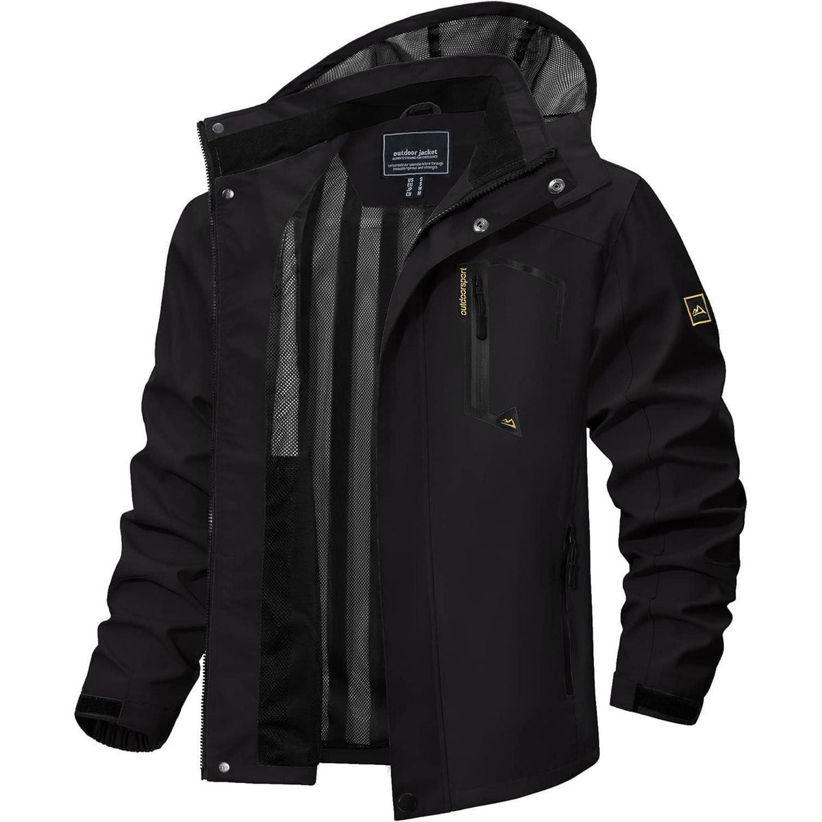 Herren Outdoorjacke Wasserabweisend mit Kapuze Schwarz