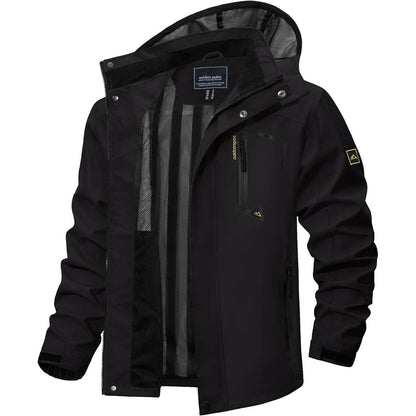 Herren Outdoorjacke Wasserabweisend mit Kapuze Schwarz