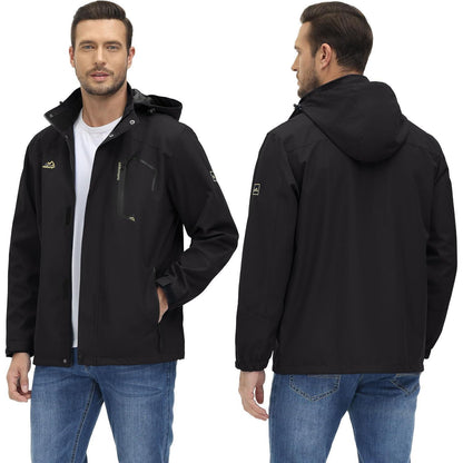 Herren Outdoorjacke leicht wasserabweisend mit Kapuze L Schwarz