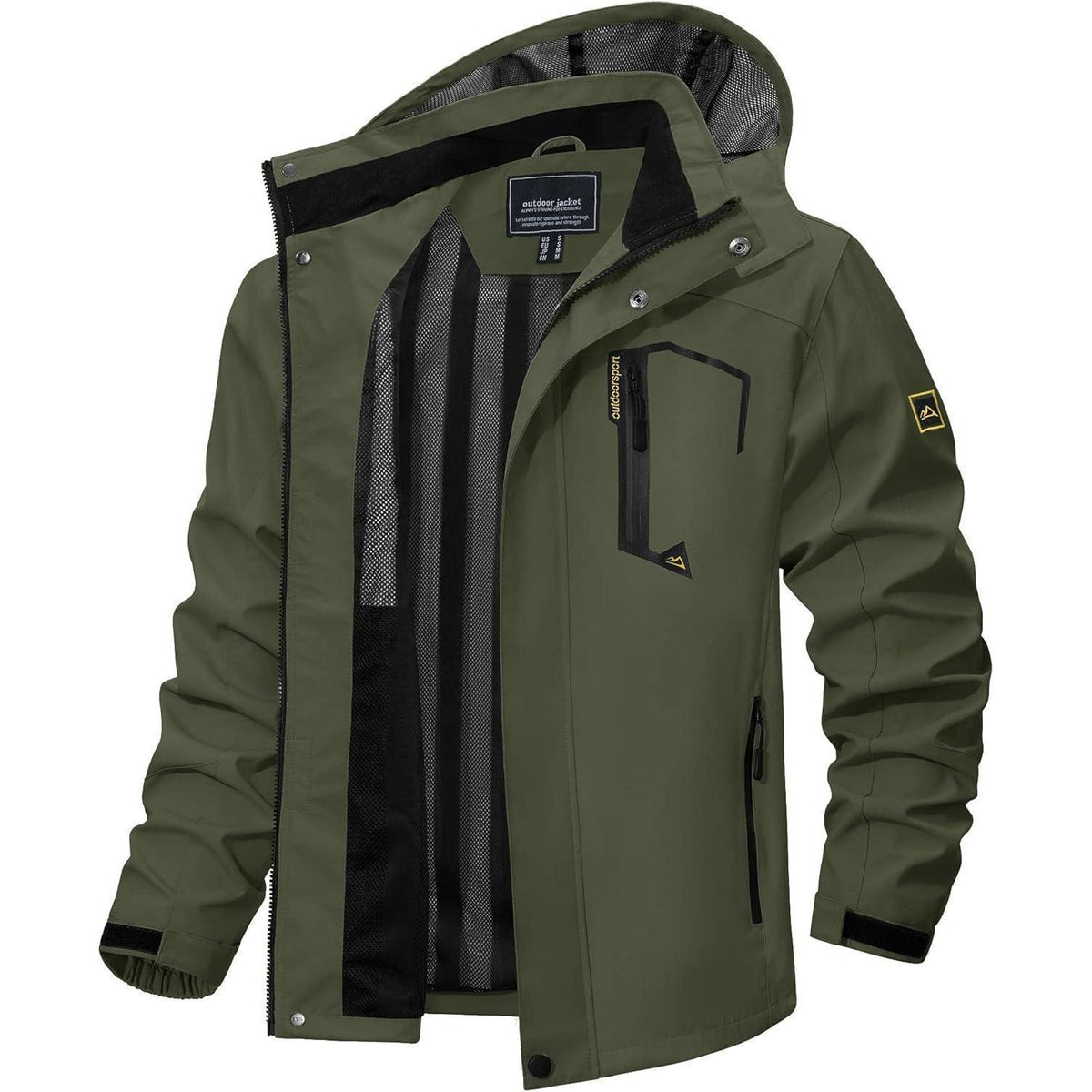 Herren Outdoorjacke Wasserabweisend mit Kapuze – Armeegrün